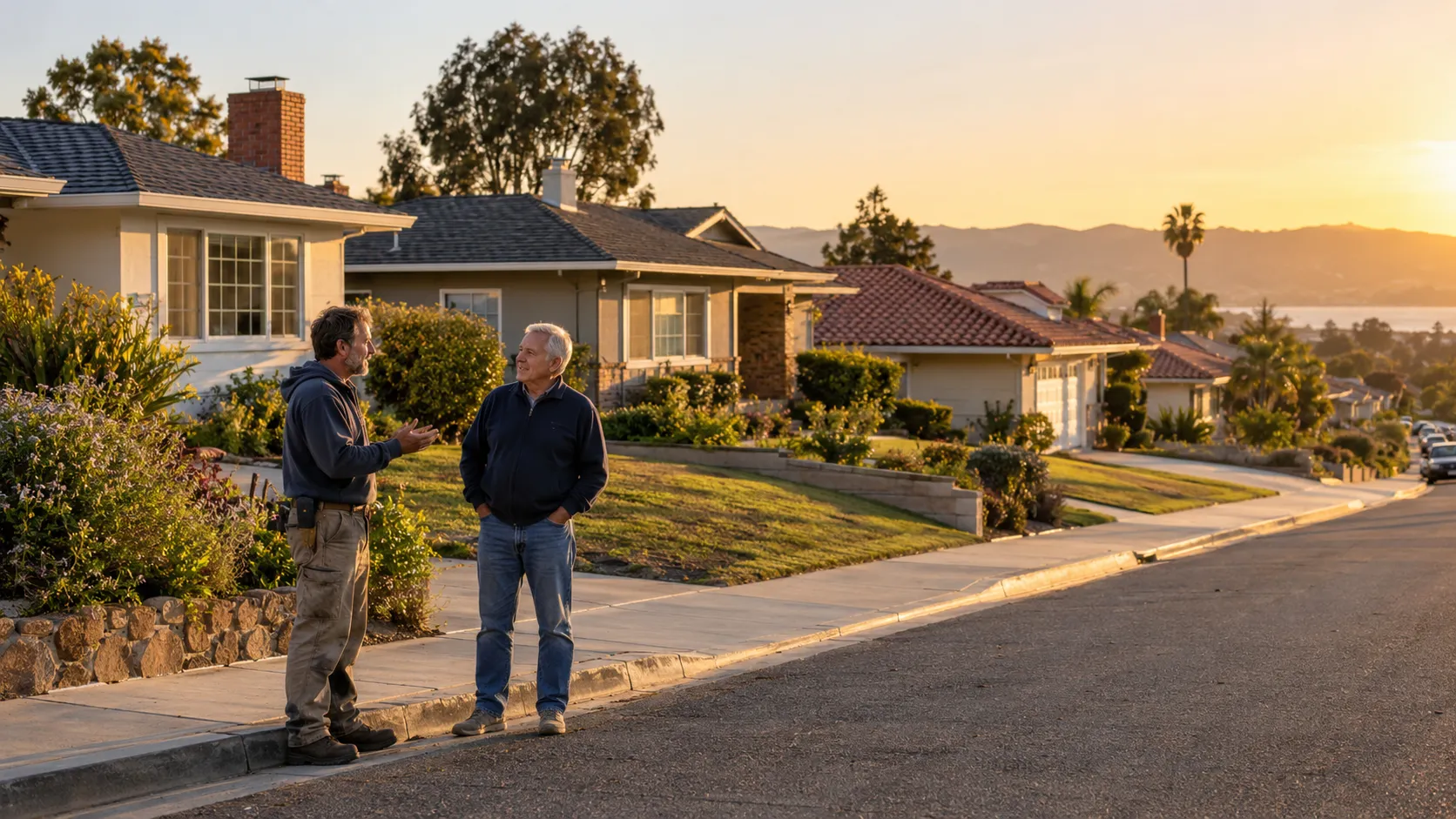Rooftops of older bungalows and tract homes across the San Jacinto area